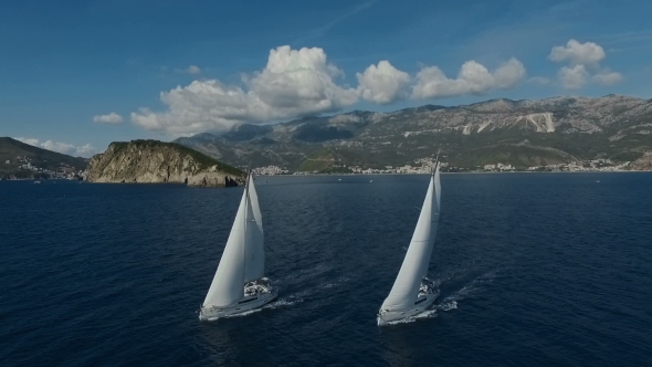 Aero Shooting of Two Yachts in the Open Sea