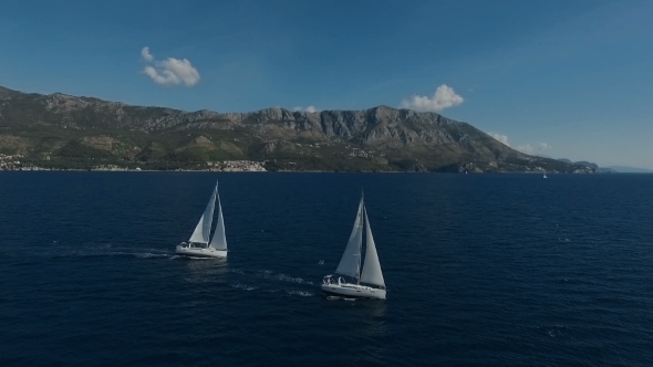 Aero Shooting of Two Yachts in the Open Sea