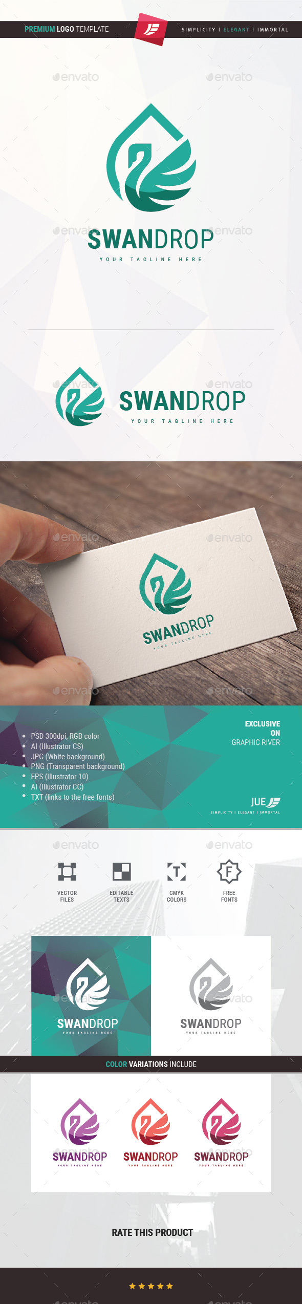 Swan Drop Logo - Animals Logo Templates