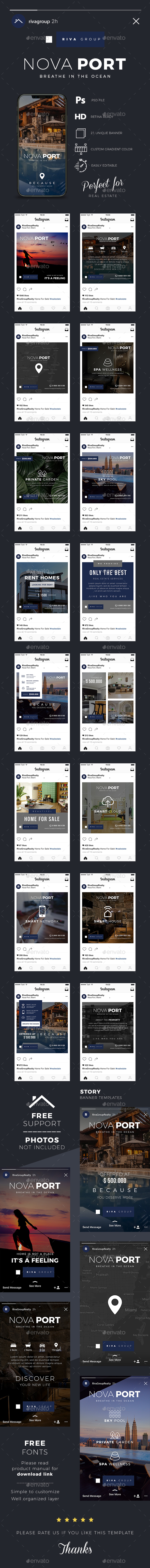 Real Estate Instagram Banner and Story Templates - Social Media Web Elements