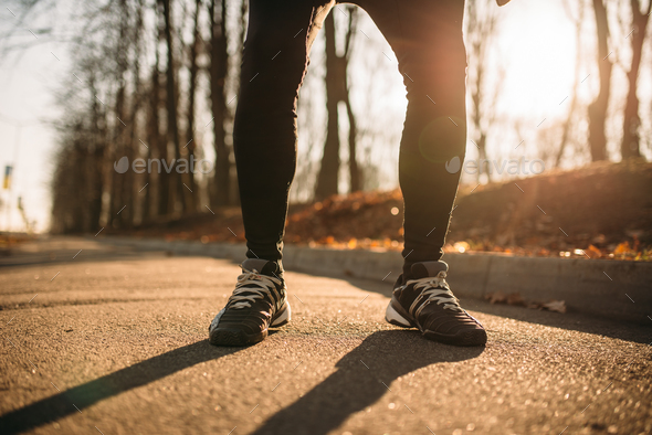 Male jogger legs, morning workout outdoors - Stock Photo - Images