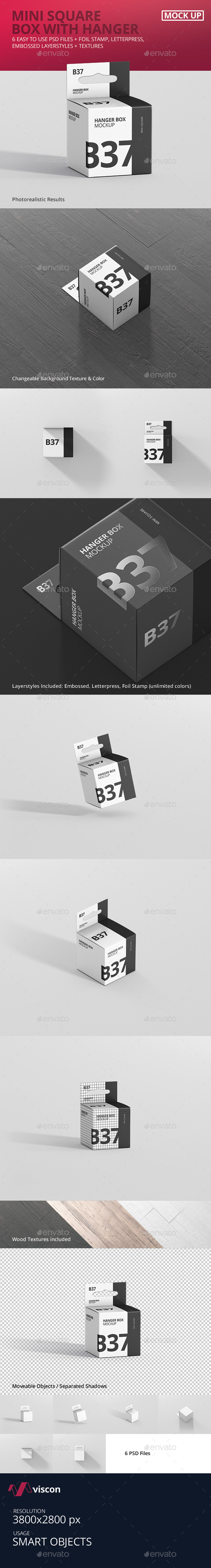 Box Mockup - Mini Square with Hanger - Miscellaneous Packaging