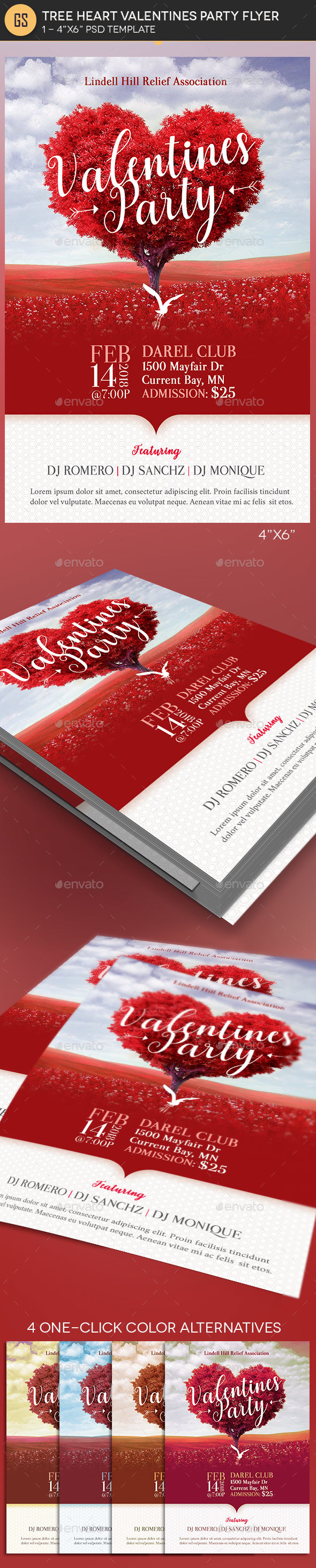 Tree Heart Valentines Party Flyer Template - Holidays Events