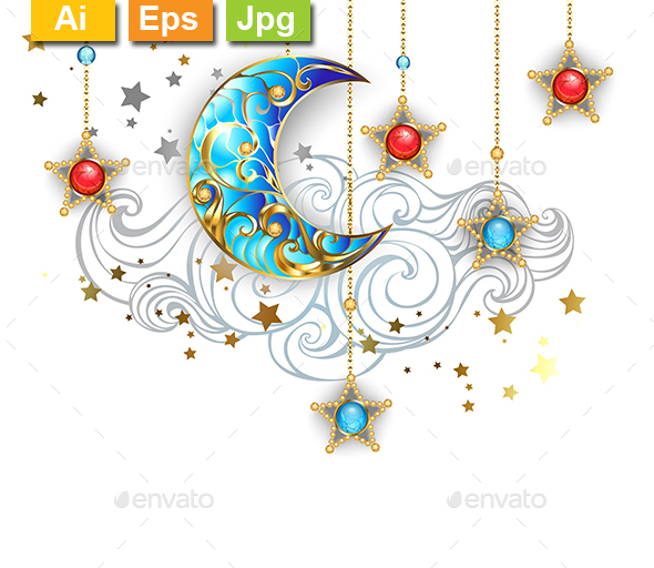 Golden Crescent Moon - Decorative Vectors