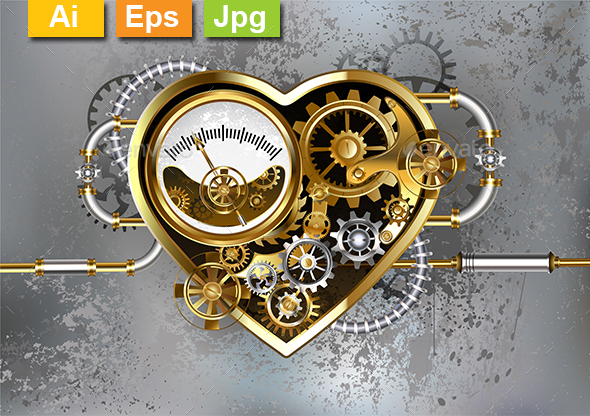 Steampunk Heart with Manometer - Decorative Symbols Decorative