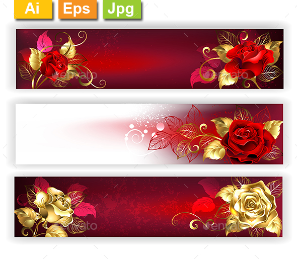 Horizontal Banners with Jewelry Roses - Valentines Seasons/Holidays
