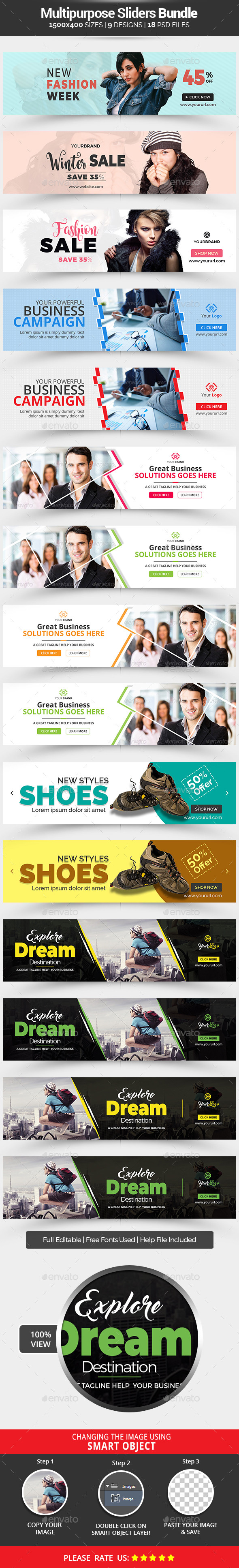 Multipurpose Sliders Bundle -9 Design - Sliders & Features Web Elements