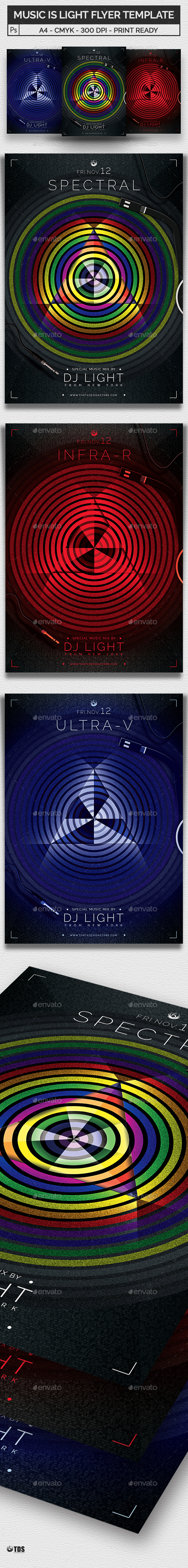 Music is Light Flyer Template - Clubs & Parties Events