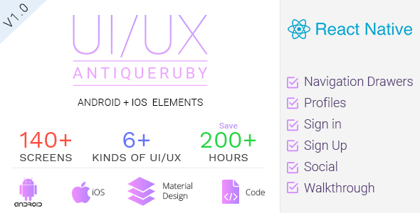 Antiqueruby React Native Material Design UI Components - CodeCanyon Item for Sale