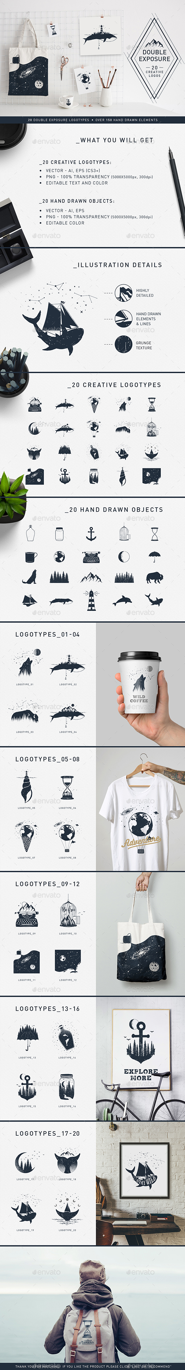 Double Exposure. 20 Creative Logos - Vectors