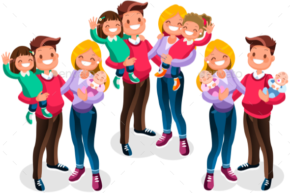 Dad with Daughter and Son Vector Set - Vectors