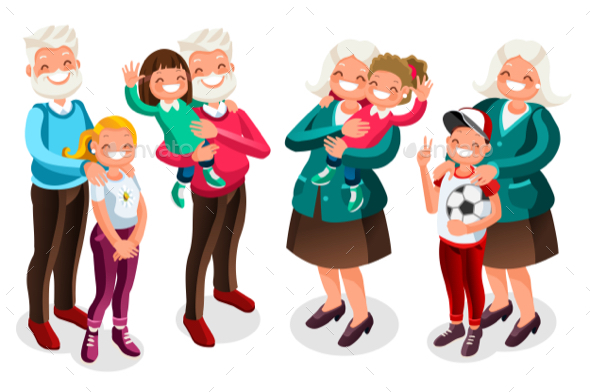 Grandpa and Grandma with Children - Vectors