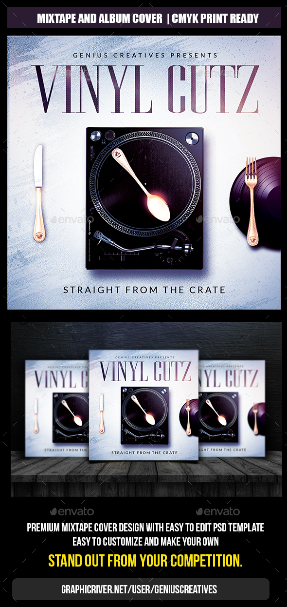 Vinyl Cutz Mixtape Cover Template - CD & DVD Artwork Print Templates