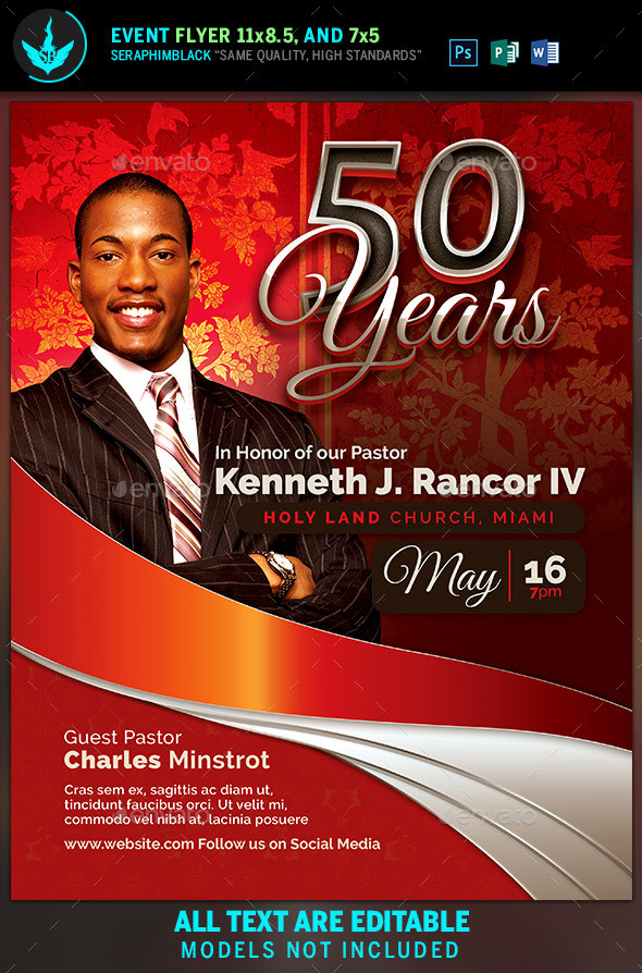 Crimson Pastor's Anniversary Church Flyer Template - Church Flyers