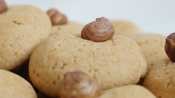 Slow pan on tasty home made cookies on pile 4K 2160p 30fps UltraHD  footage - Shallow DOF biscuit sn alt