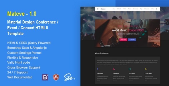 Exceptional Mateve - Material Design Event / Conference / Concert HTML Template