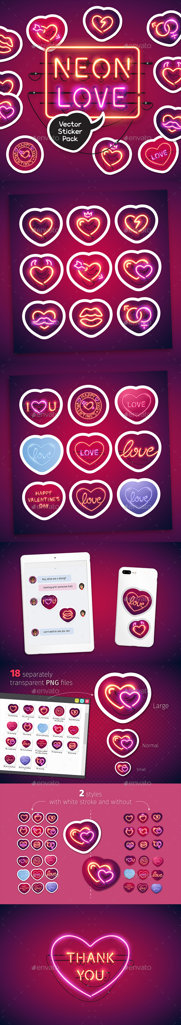 Neon Valentine's Day Sticker Icons Pack - Miscellaneous Icons