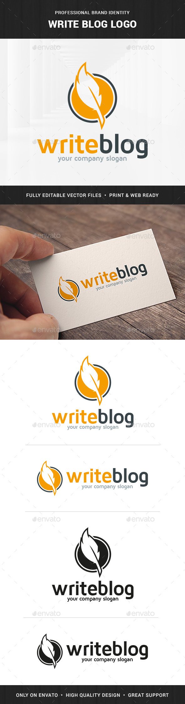 Write Blog - Feather Pen Logo - Objects Logo Templates