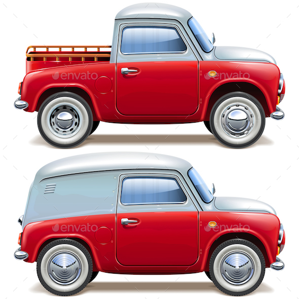 Vector Red Pickup Truck and Minivan - Industries Business