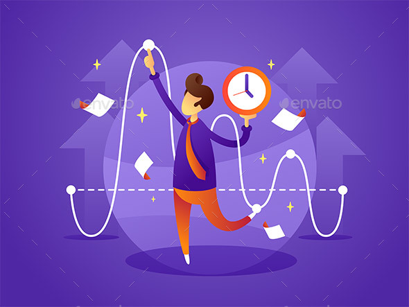 Business Manager Controls Organize Time - People Characters