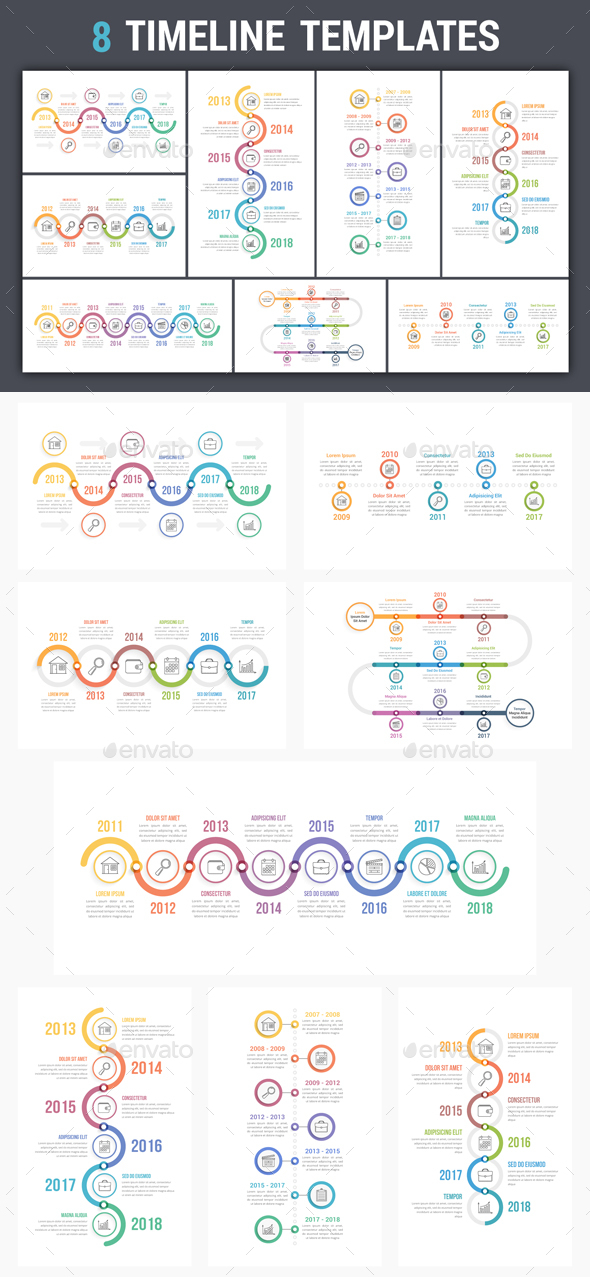 Timeline Infographics - 8 Templates - Infographics