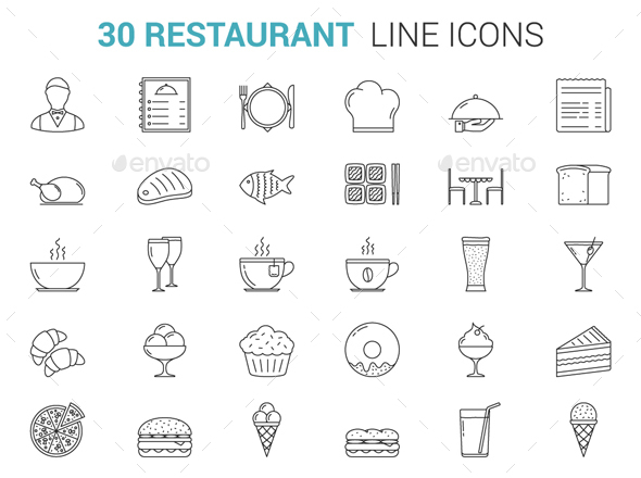 Restaurant Line Icons - Food Objects