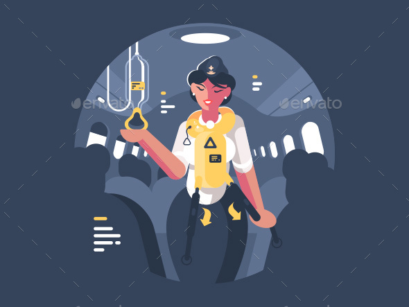 Stewardess Explains Safety on Board Aircraft - People Characters