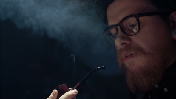 Portrait of Man Smoking Pipe alt