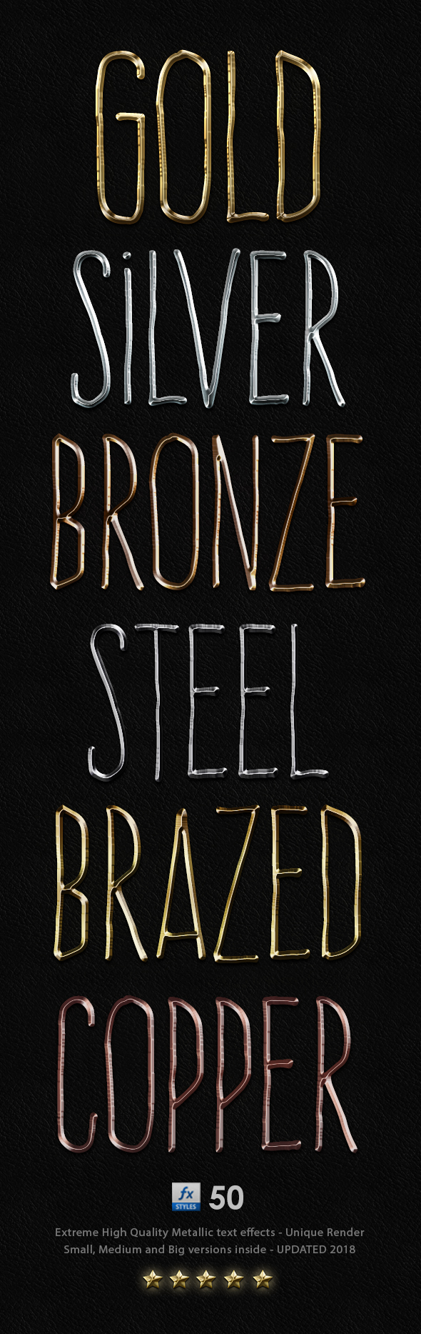 Metallic 3D Photoshop Text Effects - Layer Styles Set - Text Effects Styles