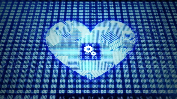 Circuit Board Heart with Gears on Hex