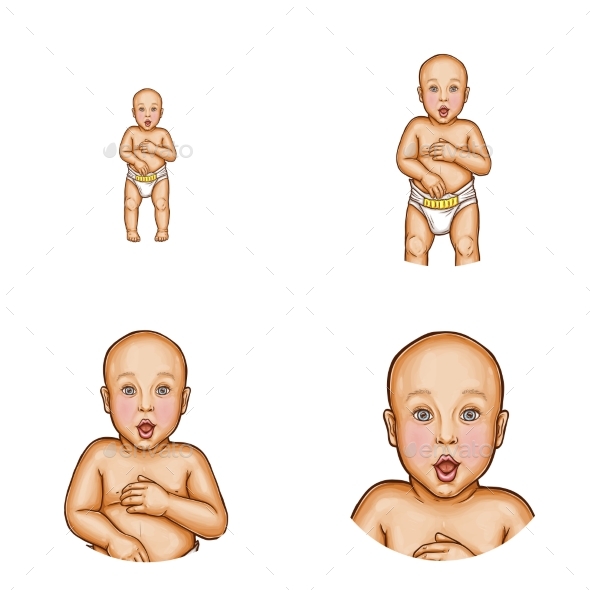 Vector Surprised Baby Hairless Kid Avatar Icons - People Characters