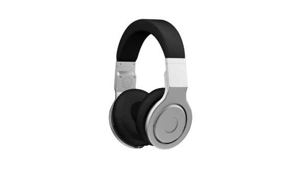 Black Leather Headphones Isolated on White Background