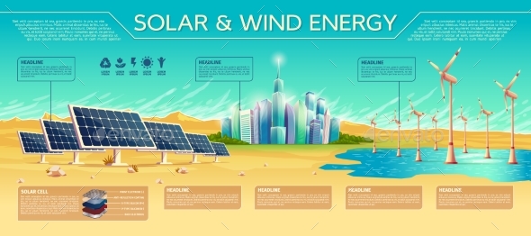 Solar and Wind Energy Vector Concept Illustration - Technology Conceptual