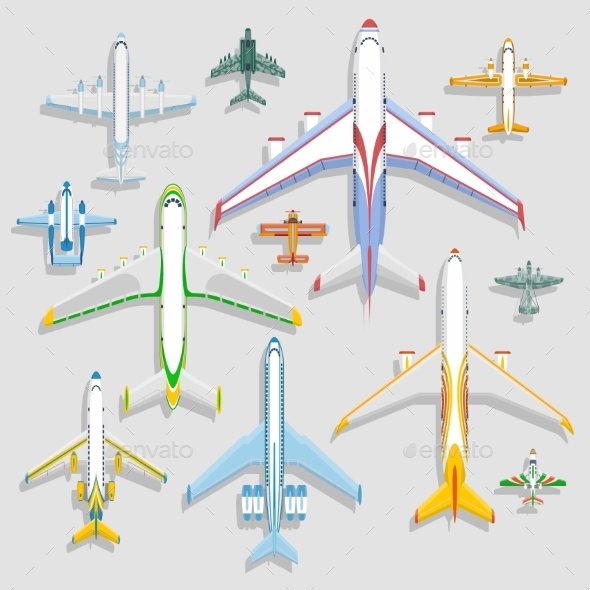 Vector Airplanes Icons Top View Vector - Miscellaneous Vectors