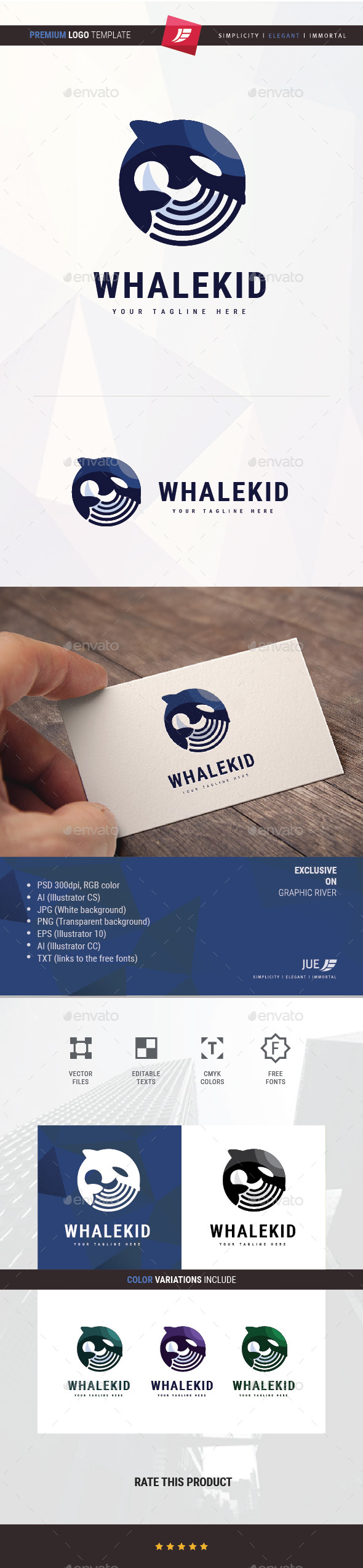 Whale Kid Logo - Animals Logo Templates