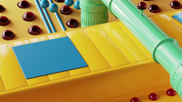 Colorful Futuristic Abstract Toys Factory with Yellow Machinery Working alt