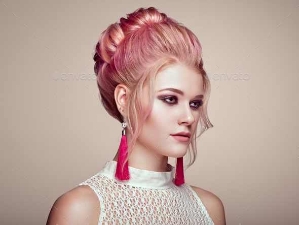 Blonde girl with elegant and shiny hairstyle - Stock Photo - Images