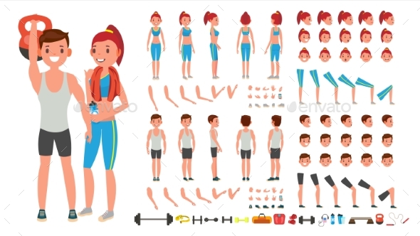 Fitness Girl, Man Vector. Animated Sport Male - People Characters