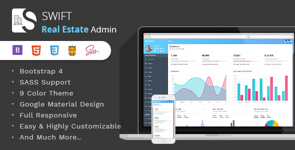 Swift Real Estate - Bootstrap4 Material Dashboard Template - Admin Templates Site Templates