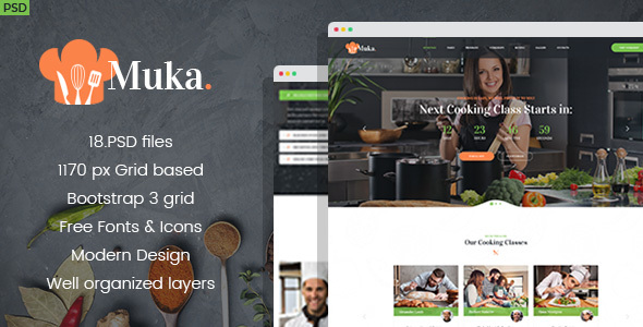 Muka - Bakery and Cooking Classes PSD Template - Business Corporate