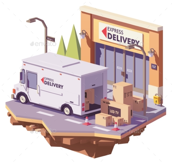 Vector Low Poly Delivery Van - Man-made Objects Objects