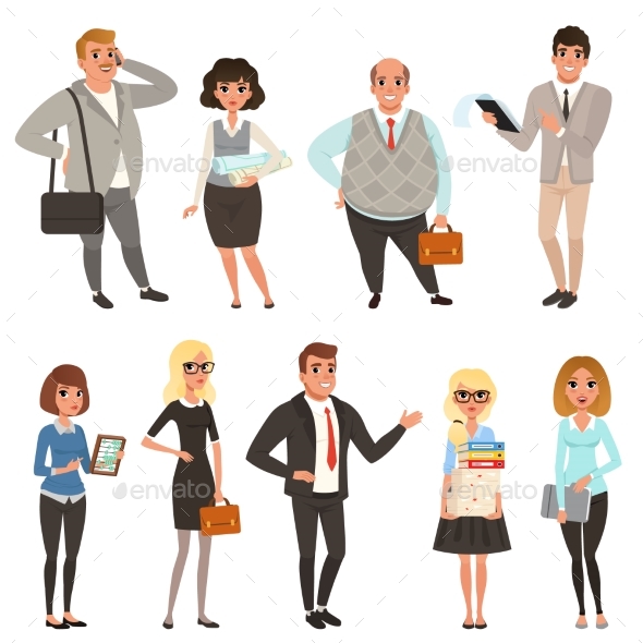 Cartoon Set of Office Managers and Workers - People Characters