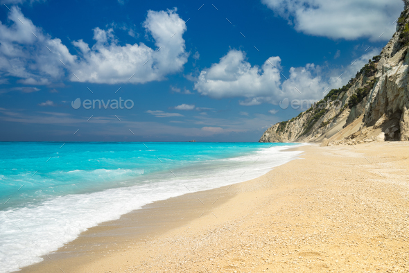 Egremni beach at Lefkada, Ionion sea, Greece - Stock Photo - Images