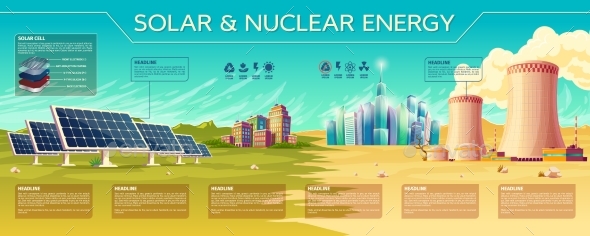 Vector Solar Nuclear Energy Industry Infographic - Backgrounds Decorative
