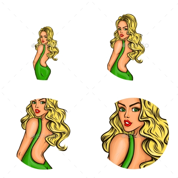 Vector Pop Art Avatar of Pin Up Fashion Girl - People Characters