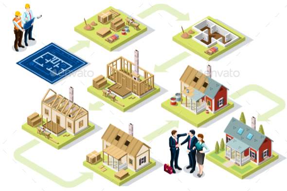 Isometric Building Wood Set - Vectors