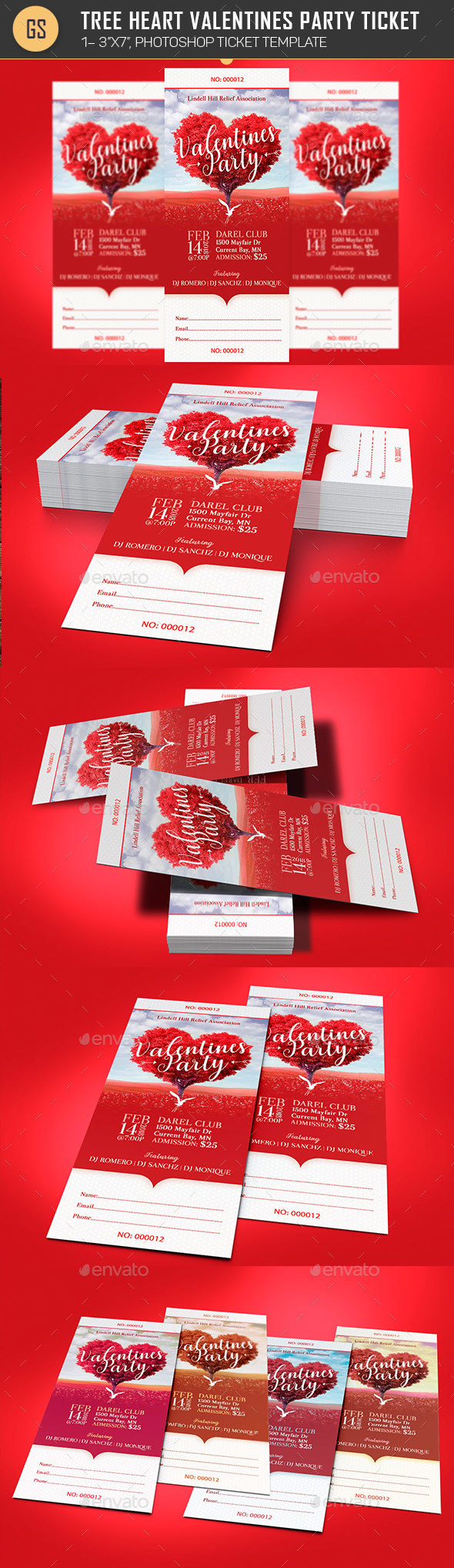 Tree Heart Valentines Party Ticket Template - Miscellaneous Print Templates