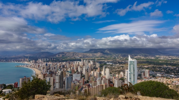 of Benidorm with High Buildings, Mountains and Sea