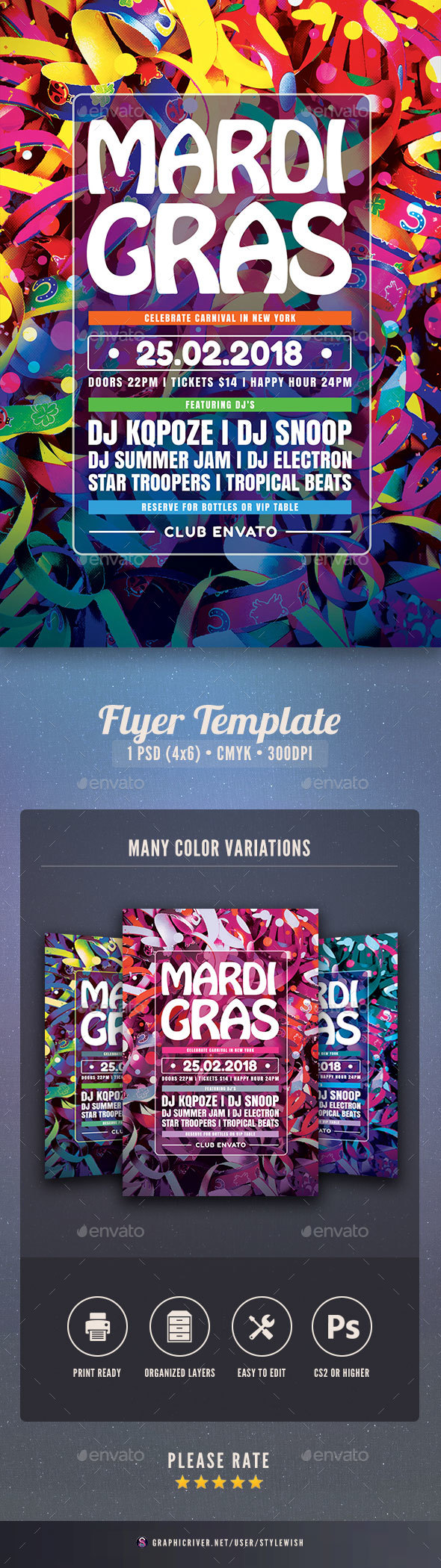Mardi Gras Flyer - Clubs & Parties Events