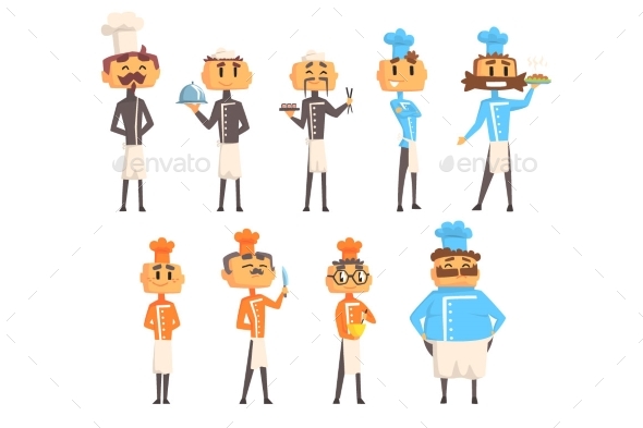 Restaurant Chef Cooks Set of Man Cartoon - Food Objects